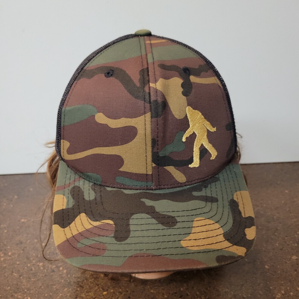 Bigfoot Trucker Hat Mens Green Camouflage Mesh Back Adjustable Snapback Hat
